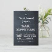 Chalkboard Silver Bar Mitzvah Save the Date Kaart (Staand voorkant)