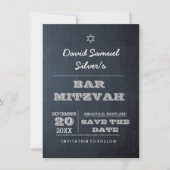 Chalkboard Silver Bar Mitzvah Save the Date Kaart (Voorkant)