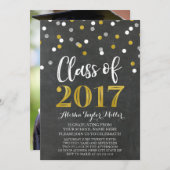 Chalkboard Silver Gold Confetti Graduation Party Kaart (Voorkant / Achterkant)