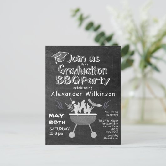 Chalkboard Simple Afstuderen BBQ Party Invitation Briefkaart (Staand voorkant)
