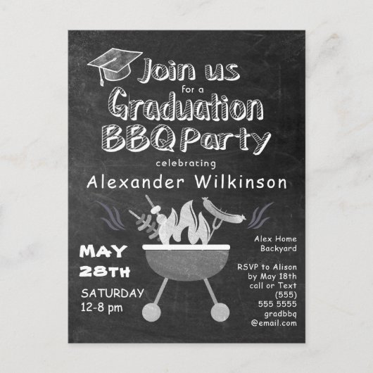 Chalkboard Simple Afstuderen BBQ Party Invitation Briefkaart (Voorkant)