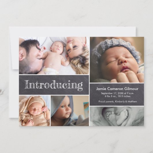 Chalkboard Simple Introduction Baby Multiple Photo Aankondiging (Voorkant)