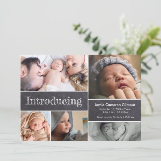 Chalkboard Simple Introduction Baby Multiple Photo Aankondiging (Staand voorkant)