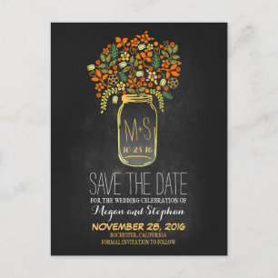Chalkboard sinaasappel save the date - Floral Maso Aankondigingskaart