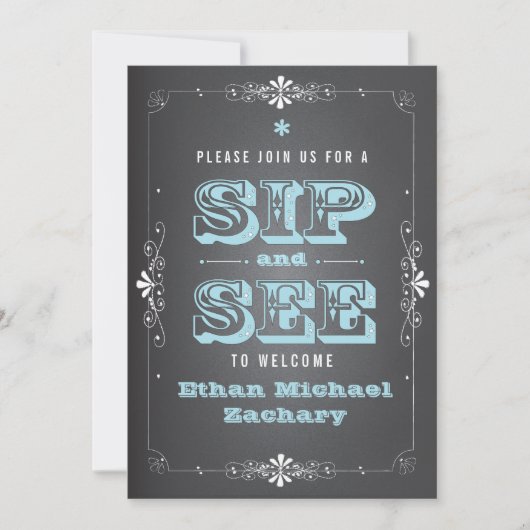 Chalkboard Sip en See Baby BoyInvitation Kaart (Voorkant)