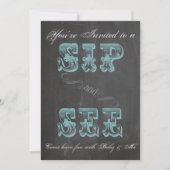 Chalkboard Sip en See Blue Baby shower Invite Kaart (Voorkant)