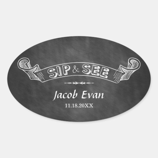 Chalkboard Sip en See Party Baby Ovale Sticker (Voorkant)