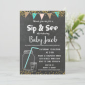 Chalkboard Sip en zie baby shower uitnodiging (Staand voorkant)