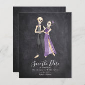 Chalkboard Skeleton Couple Halloween Save the Date (Voorkant / Achterkant)