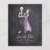 Chalkboard Skeleton Couple Halloween Save the Date (Voorkant)