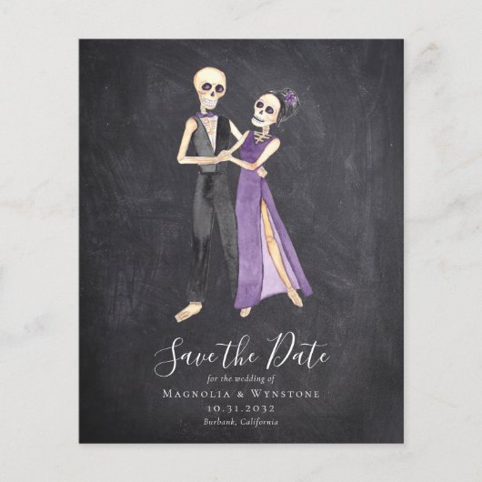 Chalkboard Skeleton Couple Halloween Save the Date (Voorkant)