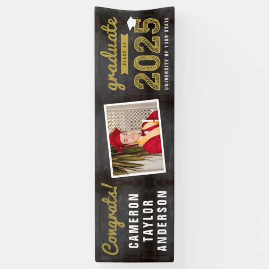 Chalkboard Sketch 2025 Congrats Foto Afstuderen Spandoek (Verticaal)