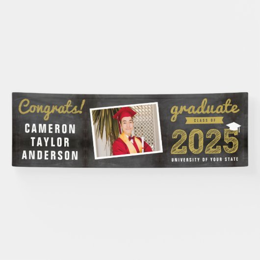 Chalkboard Sketch 2025 Congrats Foto Afstuderen Spandoek (Horizontaal)