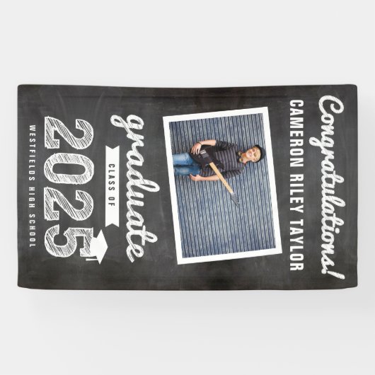 Chalkboard Sketch 2025 Foto Afstudeerfeest Spandoek (Horizontaal)