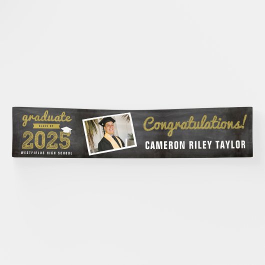 Chalkboard Sketch 2025 Foto Afstudeerfeest Spandoek (Horizontaal)