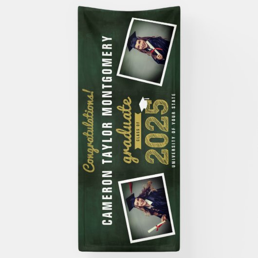 Chalkboard Sketch 2025 Twee foto afstudeerfeest Spandoek (Verticaal)