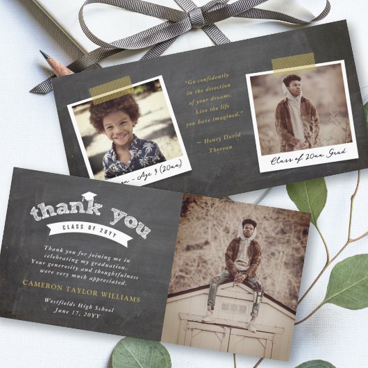 Chalkboard Sketch Typography Gradup Cap Photo Bedankkaart