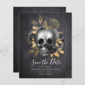Chalkboard Skull Gold Halloween Save the Date (Voorkant / Achterkant)