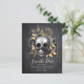 Chalkboard Skull Gold Halloween Save the Date (Staand voorkant)