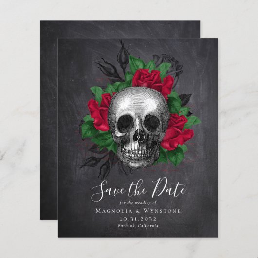 Chalkboard Skull Gothic Halloween Save the Date (Voorkant / Achterkant)