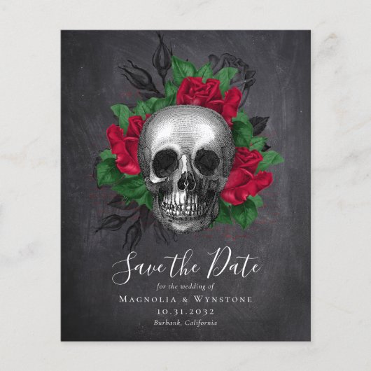 Chalkboard Skull Gothic Halloween Save the Date (Voorkant)
