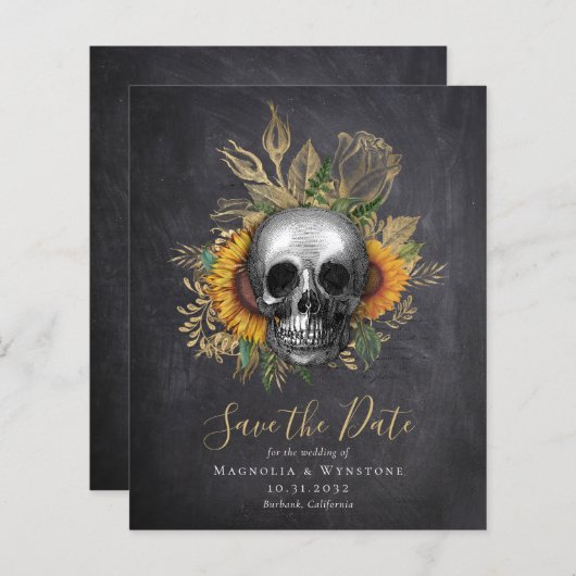 Chalkboard Skull Gothic Halloween Save the Date (Voorkant / Achterkant)