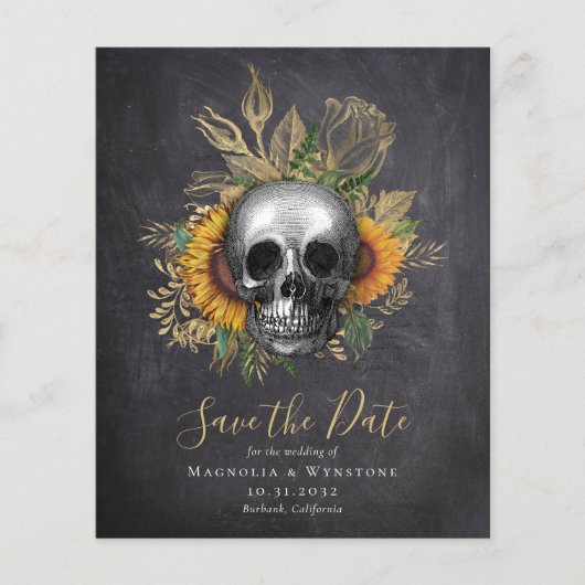 Chalkboard Skull Gothic Halloween Save the Date (Voorkant)
