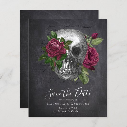Chalkboard Skull Gothic Halloween Save the Date (Voorkant / Achterkant)