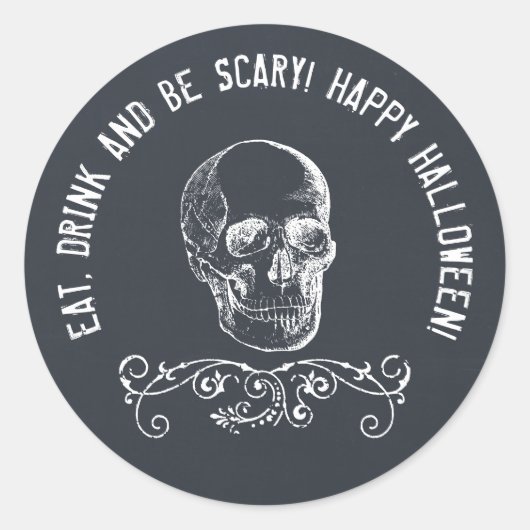 Chalkboard Skull Persoonlijke halloween Partij Ronde Sticker (Voorkant)