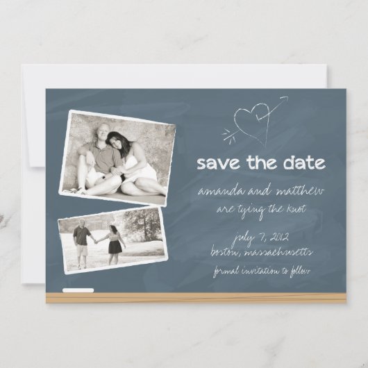 Chalkboard slaat de datum op met foto's save the date (Voorkant)