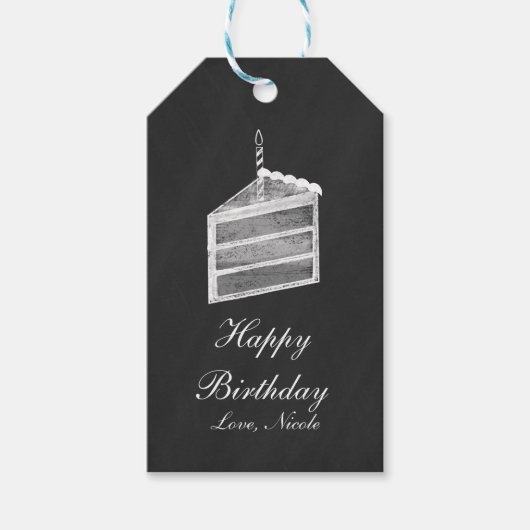 Chalkboard slice of Cake Chalk Birthday Gift Label Cadeaulabel (Voorkant)