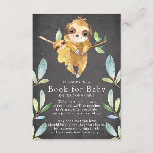Chalkboard Sloth Baby shower Boek voor Baby Kaart (Voorkant)