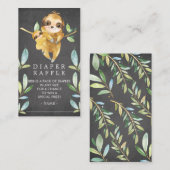 Chalkboard Sloth Baby shower Luier Raffle Ticket Informatiekaartje (Voorkant / Achterkant)
