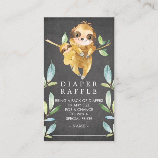 Chalkboard Sloth Baby shower Luier Raffle Ticket Informatiekaartje (Voorkant)