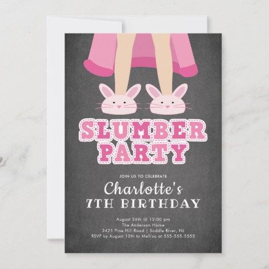 Chalkboard Slumber Pajama Birthday Uitnodiging (Voorkant)