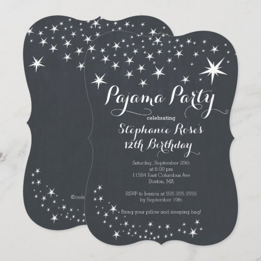 Chalkboard Slumber Party Verjaardagsfeestje Uitnod Kaart (Voorkant / Achterkant)