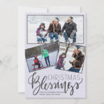 Chalkboard sneeuwt kerstzegeningen 3 foto's feestdagenkaart<br><div class="desc">De seizoensgebonden groeten van de familie drie bedorven fotokaart op een donkergrijze krijtbord als achtergrond met dalende sneeuw en het de typografische manuscript van de "Verlichting van de Kerst".     Gemakkelijk om met uw foto's en handtekening te personaliseren!</div>