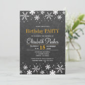 Chalkboard sneeuwvlokken rustieke verjaardagsfeest kaart (Staand voorkant)