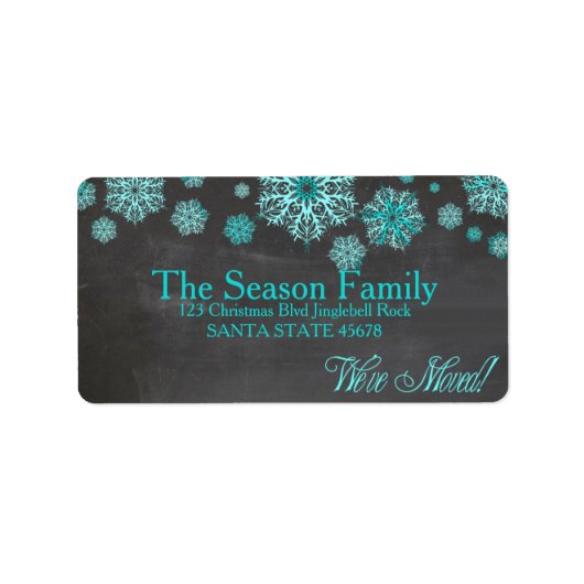 Chalkboard snewflake "we hebben ons bewogen" kerst etiket (Voorkant)