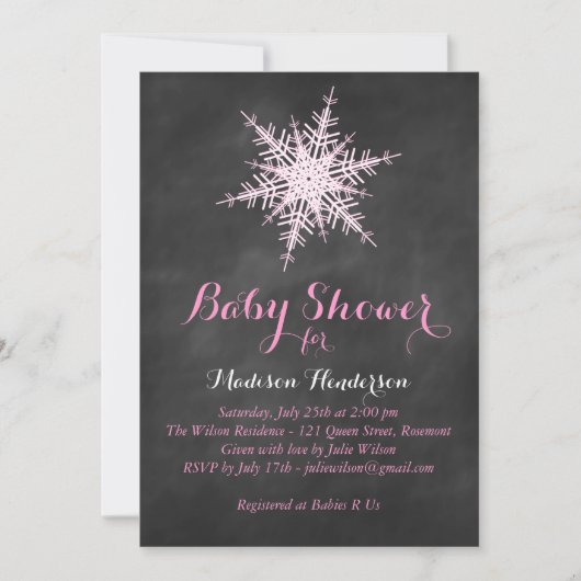Chalkboard Snowflake Baby shower Invitation - roze Kaart (Voorkant)