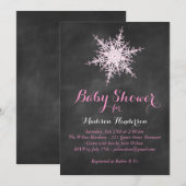 Chalkboard Snowflake Baby shower Invitation - roze Kaart (Voorkant / Achterkant)
