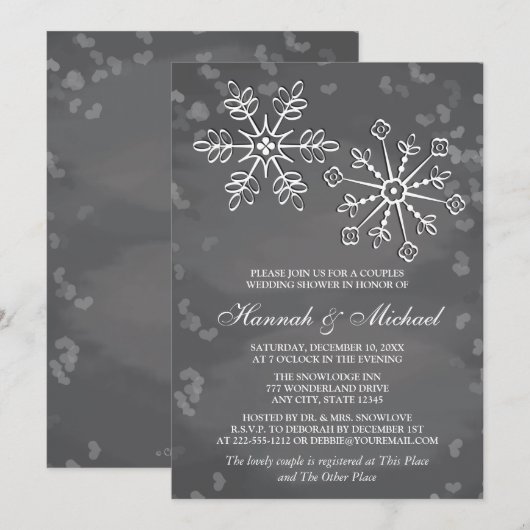 CHALKBOARD SNOWFLAKE COUPLES WEDDING SHOWER KAART (Voorkant / Achterkant)