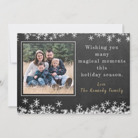 Chalkboard Snowflake Family Foto met Kerstmis Feestdagenkaart (Voorkant)