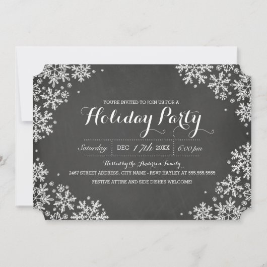 Chalkboard Snowflake Holiday Party Uitnodiging (Voorkant)