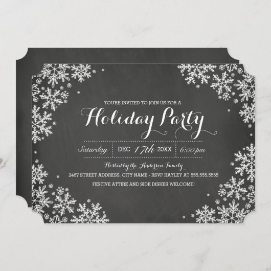 Chalkboard Snowflake Holiday Party Uitnodiging (Voorkant / Achterkant)