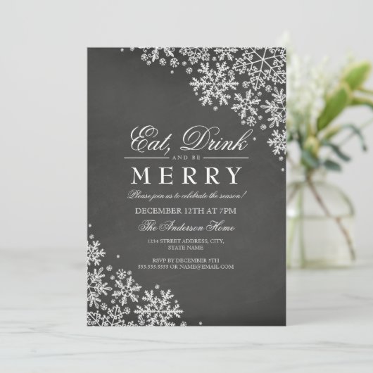 Chalkboard Snowflake Kerstfeest Uitnodiging (Staand voorkant)