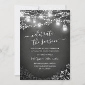 Chalkboard Snowflake String Lights Rood kerstfeest Kaart (Voorkant)