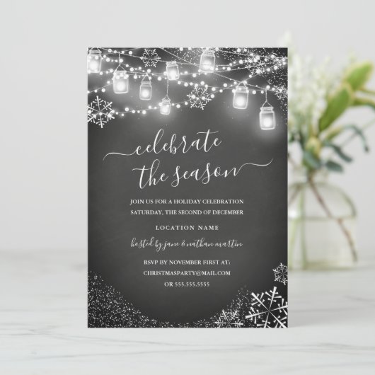 Chalkboard Snowflake String Lights Rood kerstfeest Kaart (Staand voorkant)