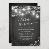 Chalkboard Snowflake String Lights Rood kerstfeest Kaart (Voorkant / Achterkant)