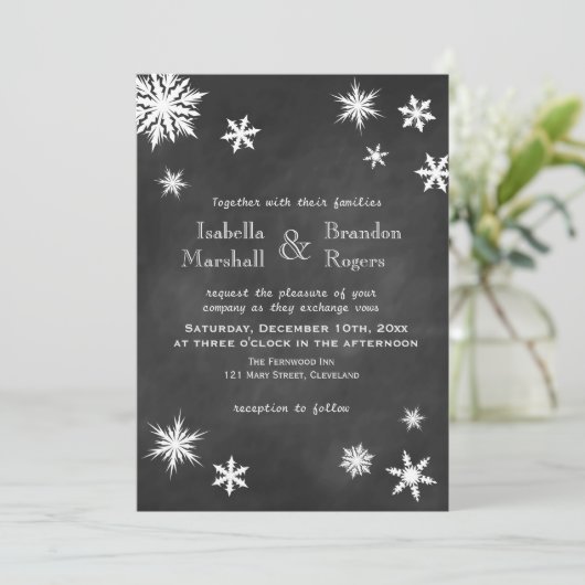 Chalkboard Snowflake Weddenschap Kaart (Staand voorkant)